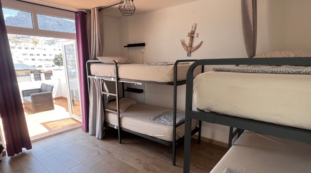 Hostel in Tenerife - sleeping area with bunk beds